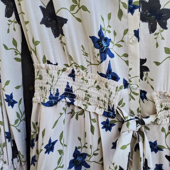 Free People Cream Floral Flowy Drawstring Waist Dress - Picture 4 of 8